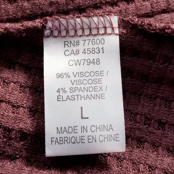 Chaser Waffle Knit Long Sleeve Thermal Top Deep Scoop Neck Size Large Merlot - Picture 10 of 13